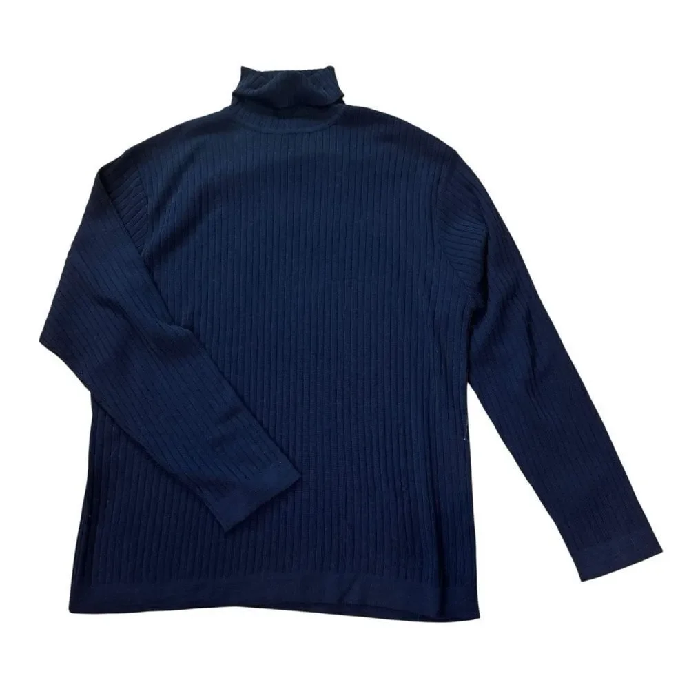 Wilke Rodriguez Vintage Navy Blue Ribbed Merino Wool Turtleneck Sweater